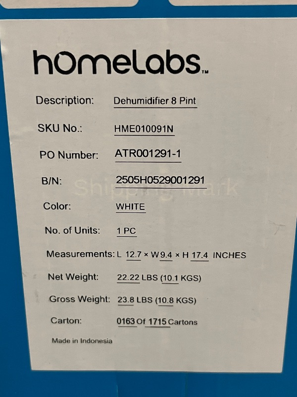 Photo 1 of HomeLabs 8 Pint Wi-Fi Dehumidifier for up to 1,800 Sq Ft Rooms (MAX 24 Pint at 95°F, 90% RH) – Ultra Quiet, Compact Design with Smart Controls and Drain Hose
