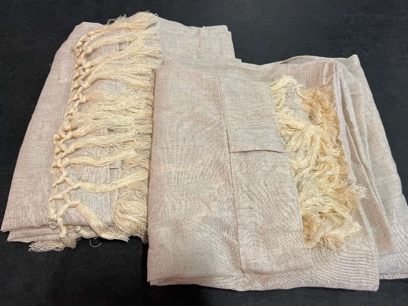 Photo 1 of Jinchan Boho Curtains 84 Inches Long 2 Panels, Linen Blend Farmhouse Natural Drapes with Tassels for Bedroom Living Room, Light Filtering Cottage Core, W50 x L84 with Rod Pocket Back Tab, Beige (Ecru)
