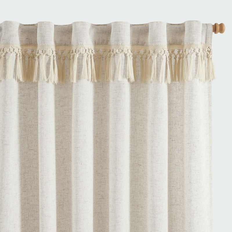 Photo 1 of Jinchan Boho Curtains 84 Inches Long 2 Panels, Linen Blend Farmhouse Natural Drapes with Tassels for Bedroom Living Room, Light Filtering Cottage Core, W50 x L84 with Rod Pocket Back Tab, Beige (Ecru)
