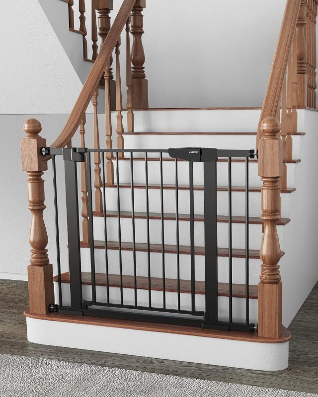 Photo 1 of Cumbor 29.7-40.6" Baby Gate for Stairs, Baby Essential Safety Gate, Mom's Choice Awards Winner-Dog Gate for Doorways, Pressure Mounted Auto-Close Pet Gates for Dogs Indoor, Durable Child Gate, Black
