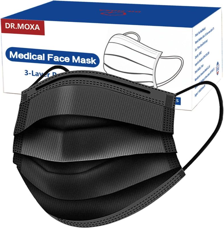 Photo 1 of 100 Pack Medical Grade Black Disposable Face Masks-Protective 3 Ply Face Mask for Adults, Comfortable,Soft, Breathable