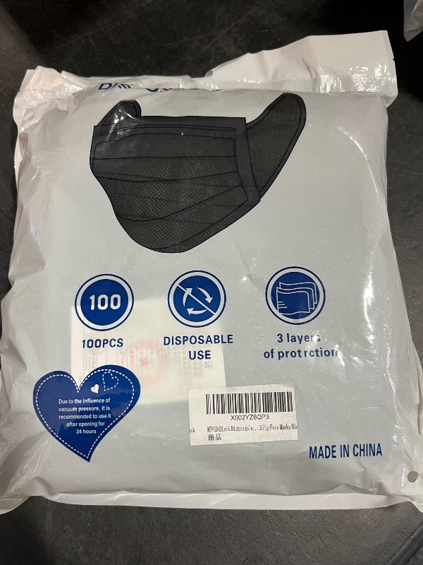Photo 1 of 100 Pack Medical Grade Black Disposable Face Masks-Protective 3 Ply Face Mask for Adults, Comfortable,Soft, Breathable