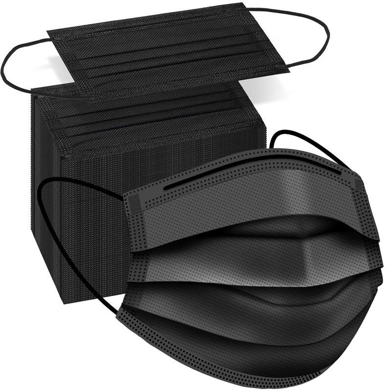 Photo 1 of 100 Pack Medical Grade Black Disposable Face Masks-Protective 3 Ply Face Mask for Adults, Comfortable,Soft, Breathable