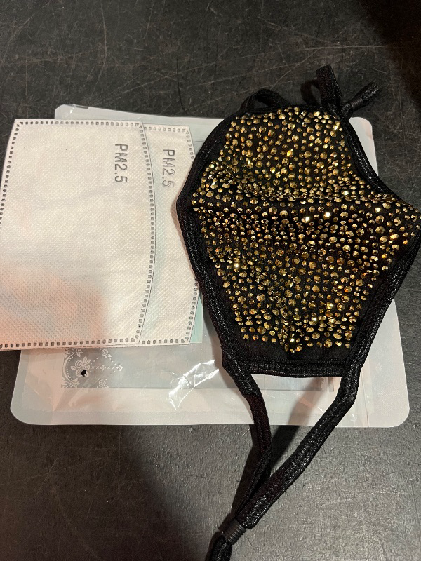 Photo 1 of Case-Mate Safe+Mate x BRILLIANCE - Cloth Face Mask - Washable & Reusable - Rhinestones - Adult S/M - Cotton - Includes Filter - Gold
