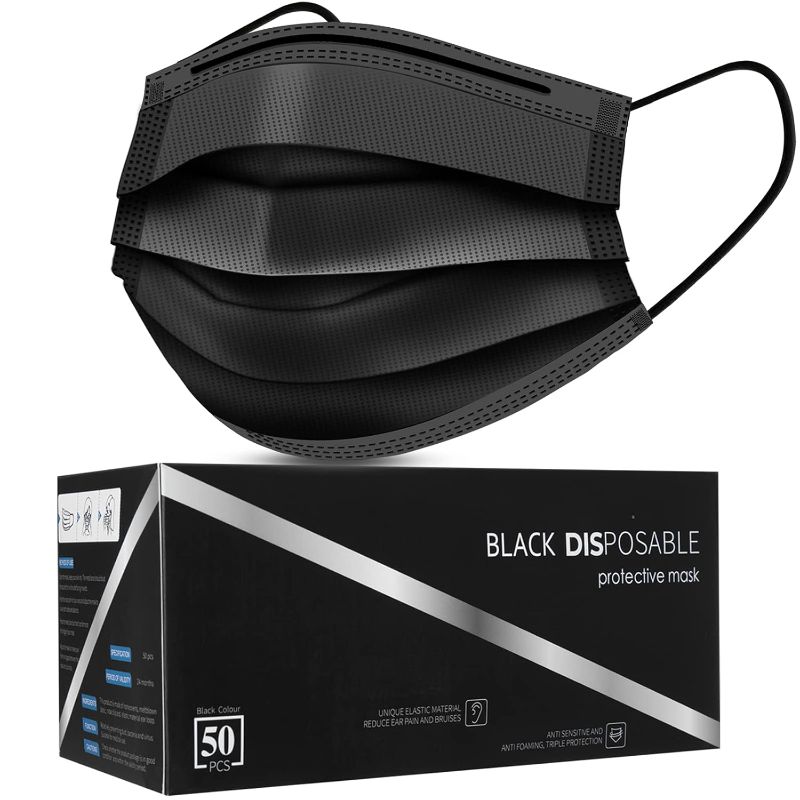 Photo 1 of Black Disposable Face Masks, Pack of 50 Disposable Face Masks
