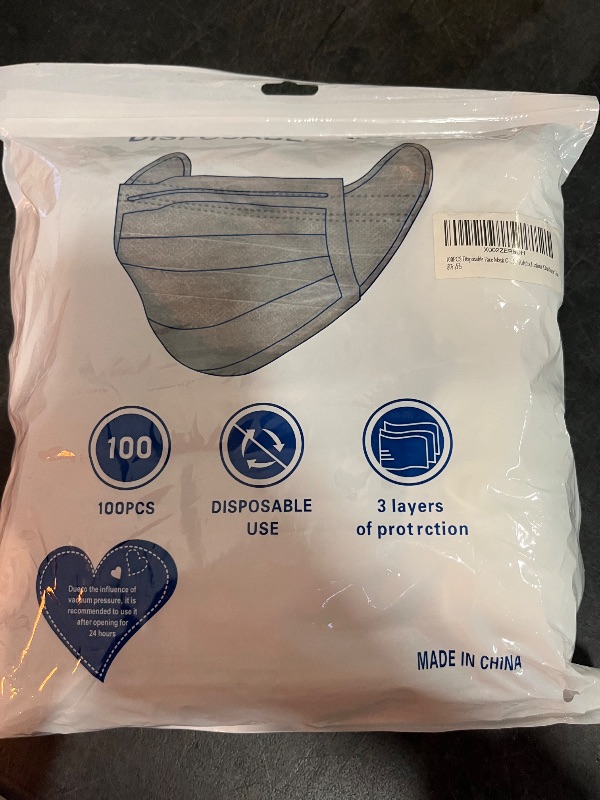 Photo 1 of 100 Pcs Disposable 3 Ply Earloop Face Masks, Suitable for Home, School, Office and Outdoors (Gray)

