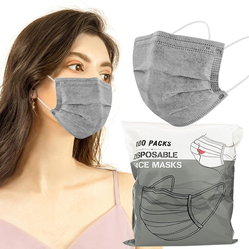 Photo 1 of 100 Pcs Disposable 3 Ply Earloop Face Masks, Suitable for Home, School, Office and Outdoors (Gray)
