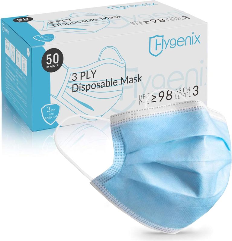 Photo 1 of Hygenix Level 3 Procedure 3Ply Disposable Face Masks – ?98% Filtration, Fluid Resistant, Made in USA (50 Pack)
