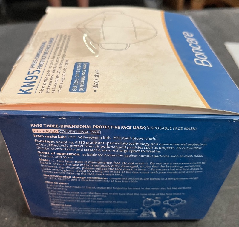 Photo 1 of Boncare KN95 Face Mask 30 PCs, 5-Layer Black Face Mask for Men & Women Filter Efficiency? 95%, Breathable and Comfortable, Black