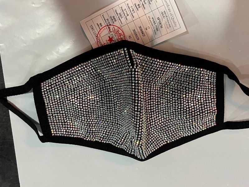 Photo 1 of CCbodily Rhinestone Fabric Face Mask, Masquerade Mask