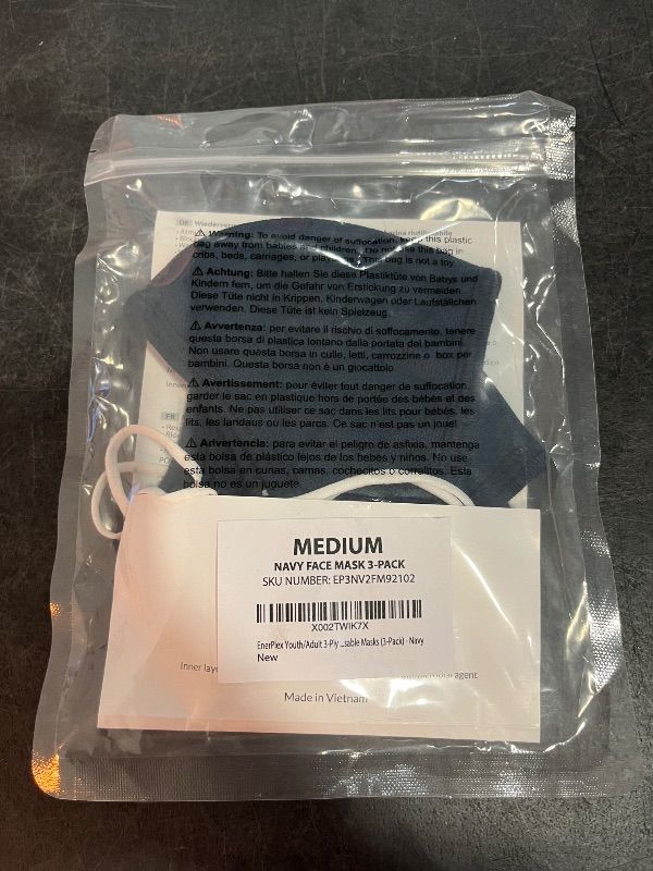 Photo 1 of EnerPlex 3 Navy Blue Adult Face Mask Washable Face Mask