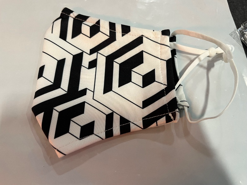 Photo 1 of Adult Black and White Reusable Face Mask, Cloth, Geometric Pattern