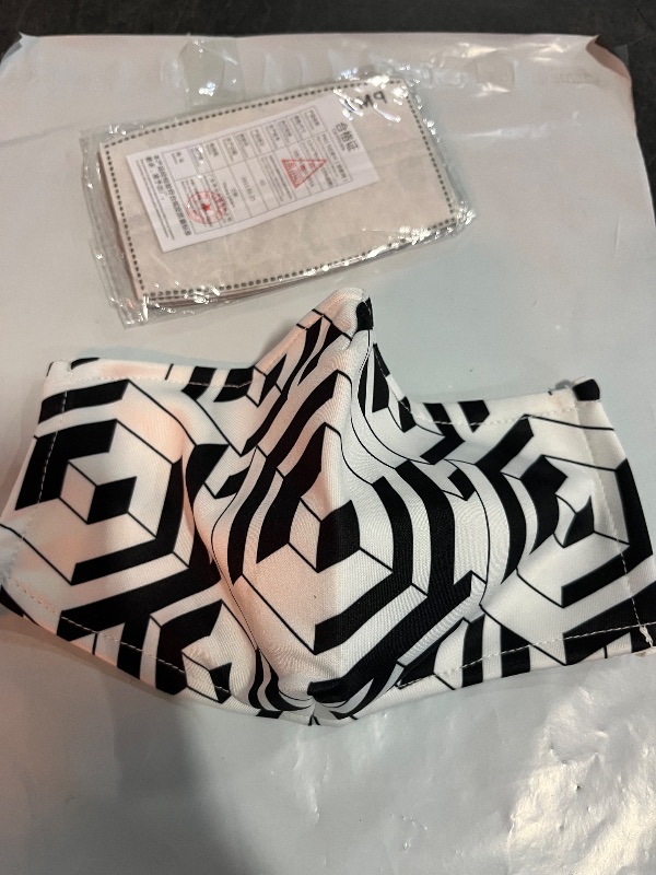 Photo 1 of Adult Black and White Reusable Face Mask, Cloth, Geometric Pattern