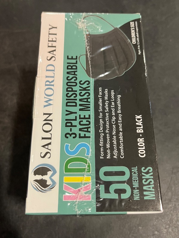 Photo 1 of Vacuumed Sealed** 
Kids Disposable Face Mask 50 Pack Ages 5-12 Filter 3-Layer Safety Face Masks for Kids Daily Use.All Metal Nose Clips(Black)
