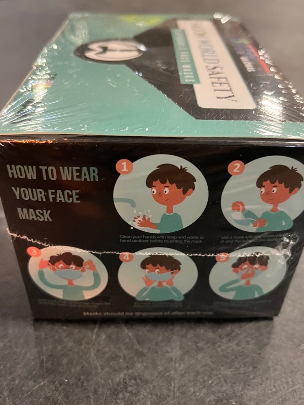 Photo 1 of Vacuumed Sealed** 
Kids Disposable Face Mask 50 Pack Ages 5-12 Filter 3-Layer Safety Face Masks for Kids Daily Use.All Metal Nose Clips(Black)
