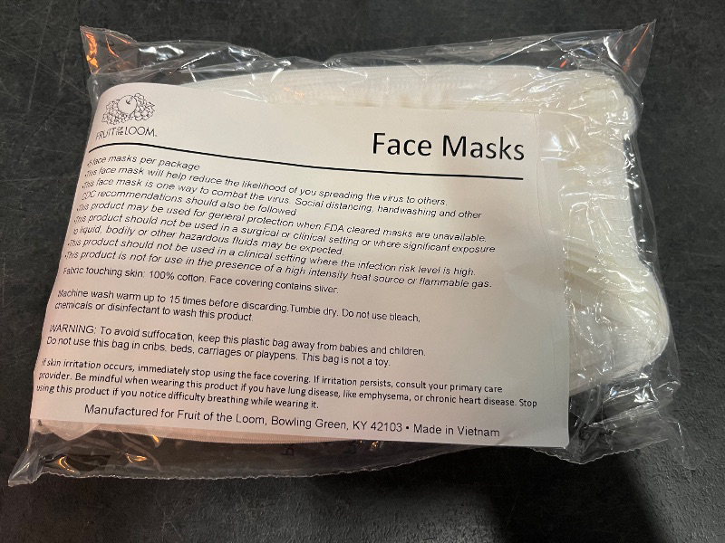 Photo 1 of Fruit of the Loom Reusable Cotton Face Mask - 50 Count Multipacks