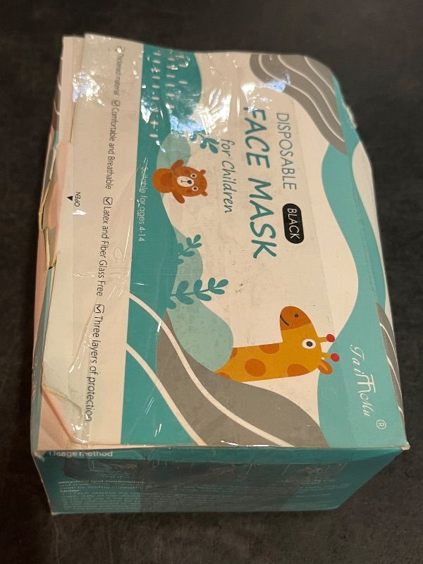 Photo 1 of Kids Disposable Face Mask 50 Pack Ages 5-12 Filter 3-Layer Safety Face Masks for Kids Daily Use.All Metal Nose Clips(Black)
