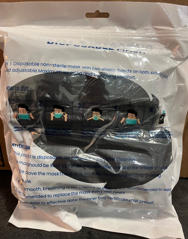 Photo 1 of 1000pcs Bulk Black Disposable Face Mask for Adults (10 Package X 100 pcs), 3-Ply Solid Breathable Earloop Full Face Protection
