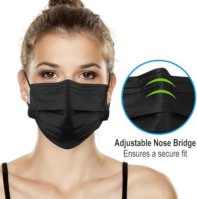 Photo 1 of 1000pcs Bulk Black Disposable Face Mask for Adults (10 Package X 100 pcs), 3-Ply Solid Breathable Earloop Full Face Protection

