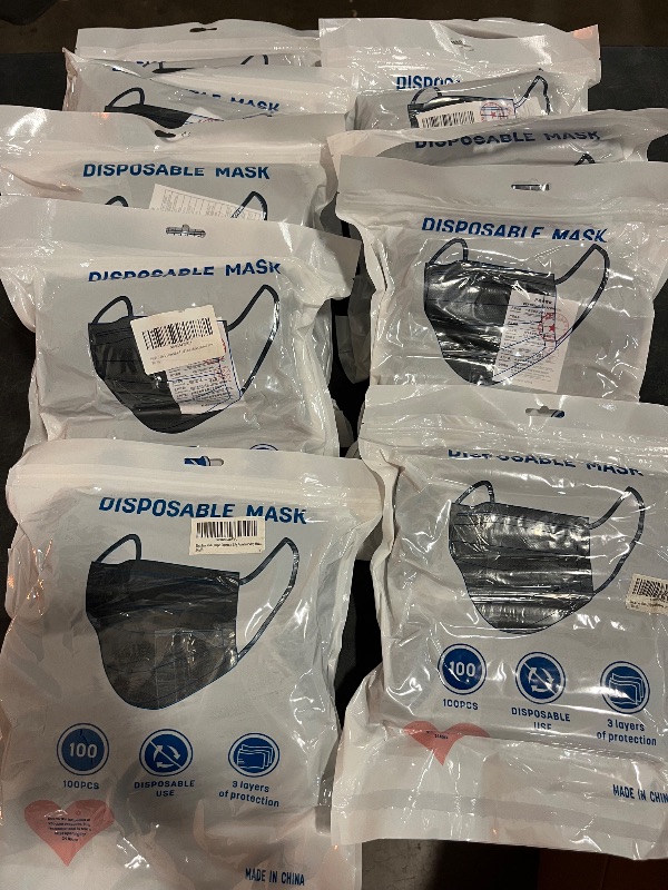 Photo 1 of 1000pcs Bulk Black Disposable Face Mask for Adults (10 Package X 100 pcs), 3-Ply Solid Breathable Earloop Full Face Protection
