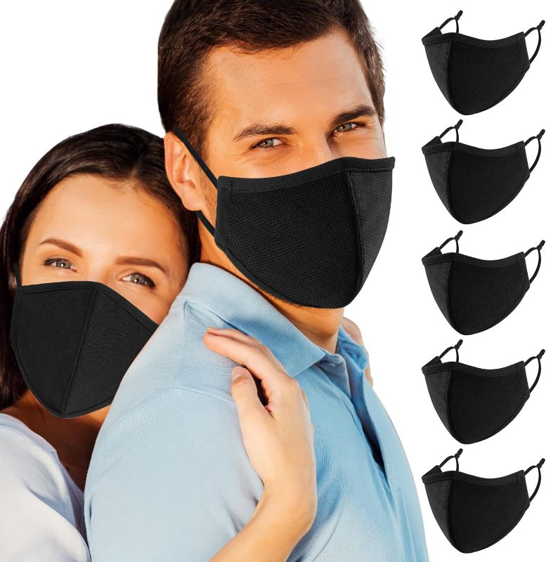 Photo 1 of (L) Comfso 5 Pack (Large Size) 3Layer Face Masks with Adjustable Ear Loop Reusable and Washable Dust proof Cloth Mouth Protector for Women and Men