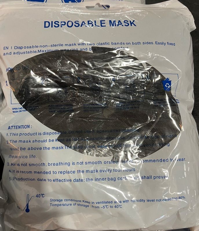 Photo 1 of 1000pcs Bulk Black Disposable Face Mask for Adults (10 Package X 100 pcs), 3-Ply Solid Breathable Earloop Full Face Protection