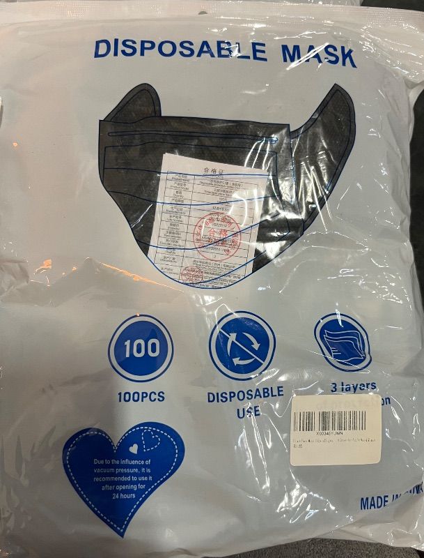 Photo 1 of 1000pcs Bulk Black Disposable Face Mask for Adults (10 Package X 100 pcs), 3-Ply Solid Breathable Earloop Full Face Protection