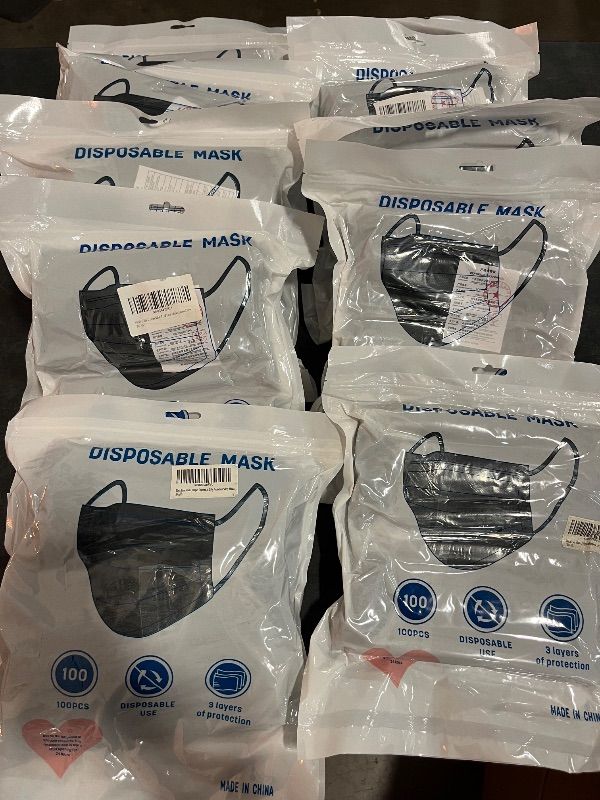 Photo 1 of 1000pcs Bulk Black Disposable Face Mask for Adults (10 Package X 100 pcs), 3-Ply Solid Breathable Earloop Full Face Protection