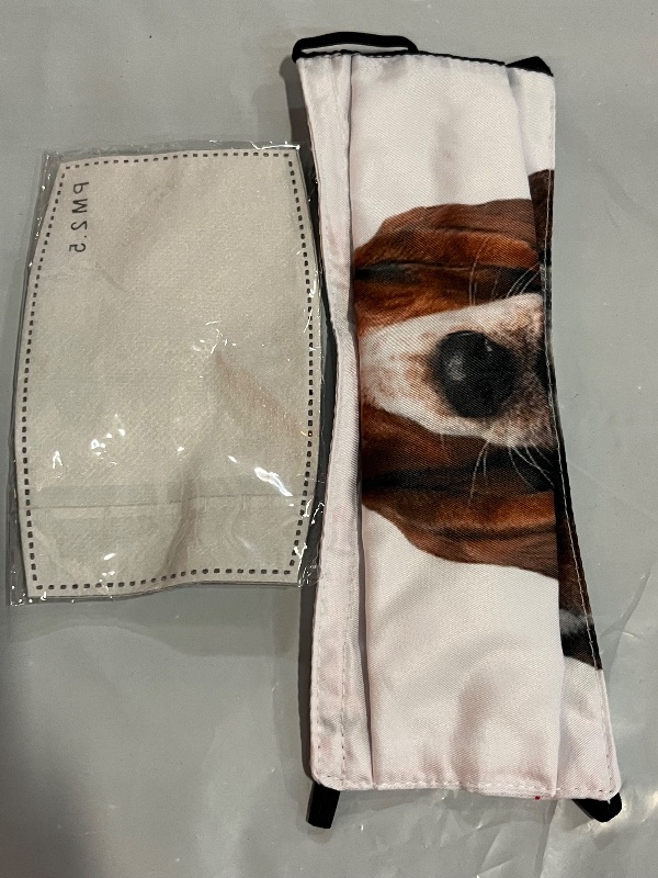 Photo 1 of Basset Hound Dog White Face Mask, Washable, Reusable with 2 PCS Filter
