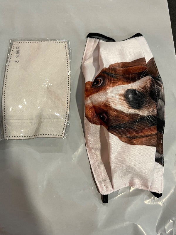 Photo 1 of Basset Hound Dog White Face Mask, Washable, Reusable with 2 PCS Filter