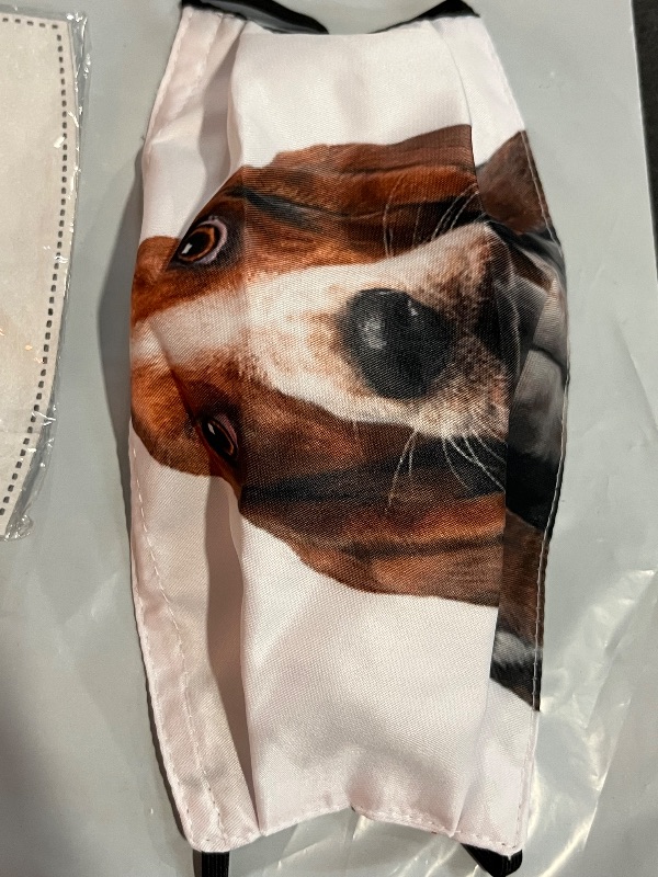 Photo 1 of Basset Hound Dog White Face Mask, Washable, Reusable with 2 PCS Filter