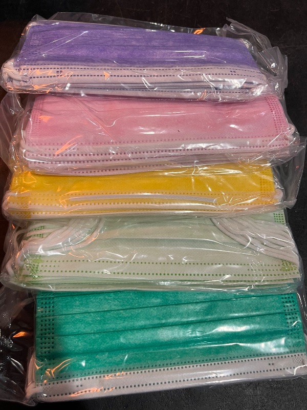 Photo 1 of Disposable Face Masks, 50 Pack- 3 Layer Individually Wrapped Masks For Women, Men, Unisex Adults, Breathable Colorful Face Masks Disposable(5 Rainbow Colors)
