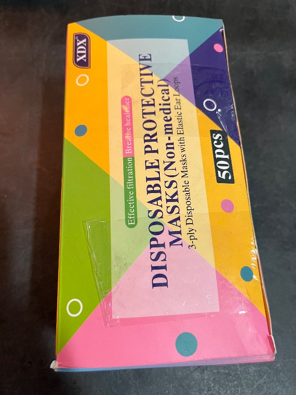 Photo 1 of Disposable Face Masks, 50 Pack- 3 Layer Individually Wrapped Masks For Women, Men, Unisex Adults, Breathable Colorful Face Masks Disposable(5 Rainbow Colors)
