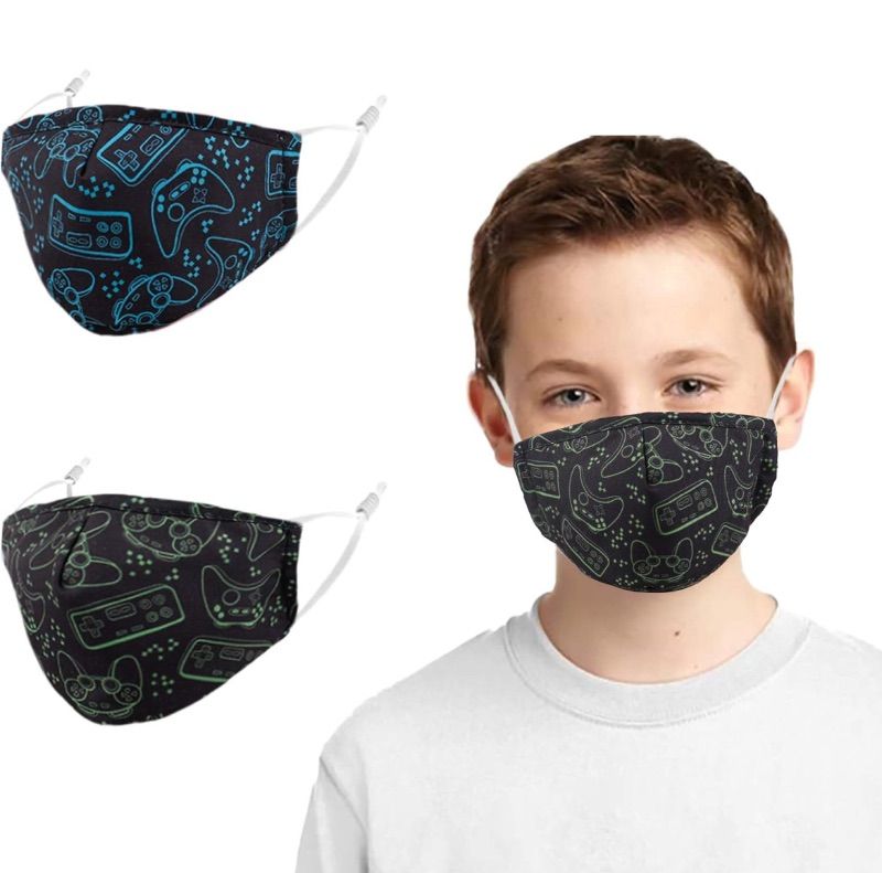 Photo 1 of 4 Pack Kids Fabric Face Mask , 2 Gaming Patters, 2 Dinasour Pattern