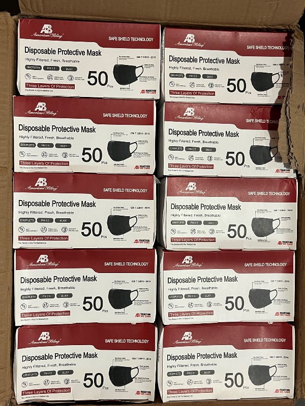 Photo 1 of 2000PCS Wholesale Bulk Disposable Face Masks, Non Woven Thick 3-Layers Breathable Face Mask for Adults ( 4 Layers of 10 Boxes, 50 Maks per Box) 
