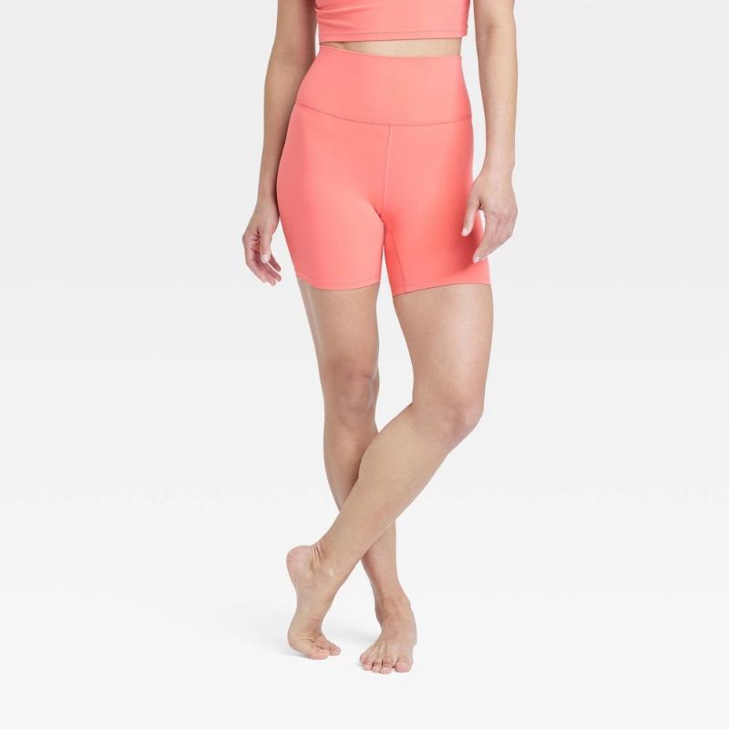 Photo 1 of (M) Women's Everyday Soft Ultra High-Rise Bike Shorts 6 - All in Motion™ Coral Red M: Moisture Wicking, Quick Dry, UPF 50+
