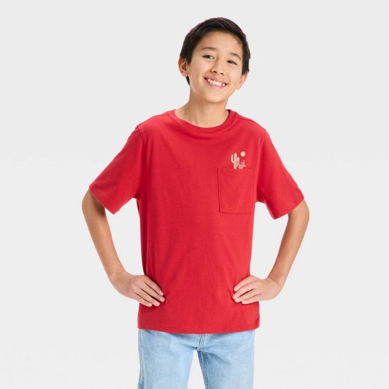 Photo 1 of (XL)14 Boys' Short Sleeve Tree T-Shirt - Art Class™ Rose Red XL: Cotton Blend, Crew Neck, Botanical Pattern, Patch Pocket
