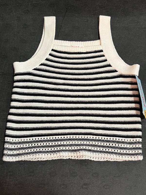 Photo 1 of (XS) Girls' Striped Tank Sweater - Cat & Jack™ Cream/Black XS: Cotton Blend, Recycled Polyester, Sleeveless, Scoopneck, Pullover
