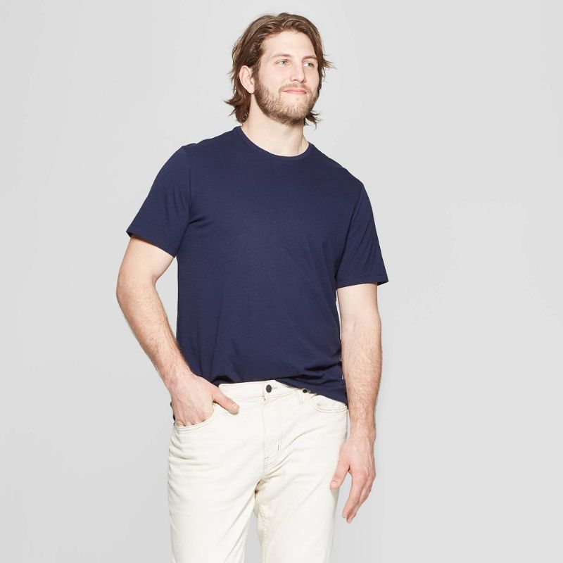Photo 1 of 4XLT Men's Big & Tall Every Wear Short Sleeve T-Shirt - Goodfellow & Co™ Xavier Navy 4XLT: Cotton Blend, Midweight, Crew Neck