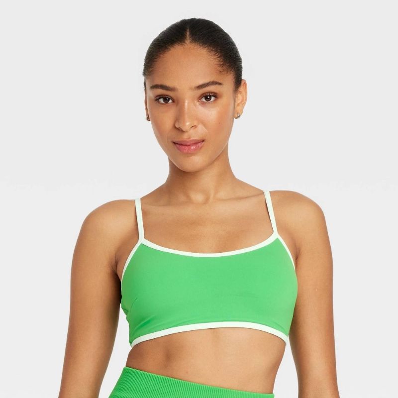 Photo 1 of (S) Women's Piped Sports Bra - JoyLab™ Vibrant Green S: Nylon Spandex Blend, Removable Padding, Elastic Strap