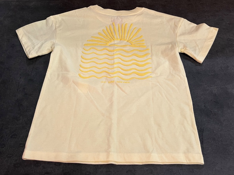 Photo 1 of (M) Girls' Short Sleeve Oversized 'Sun and Surf Vibes' Front-Back Graphic T-Shirt - Cat & Jack™ Light Yellow M