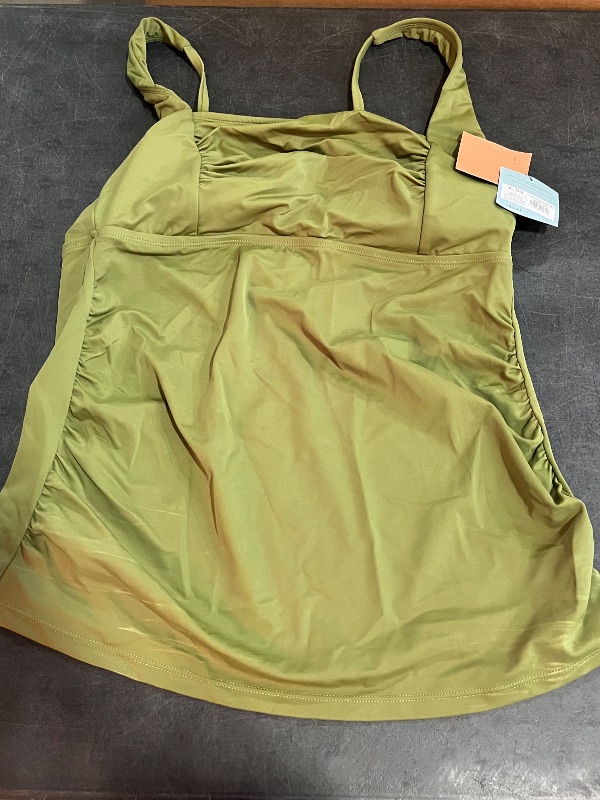 Photo 1 of (XL) Women's Shirred Squareneck Tankini Top - Shade & Shore™ Green XL: Nylon Spandex Blend, Removable Cups, Hand Wash, Line Dry