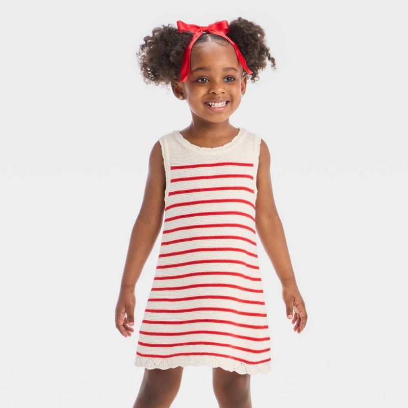 Photo 1 of (12M) Toddler Girls' Americana Striped Sweater Dress - Cat & Jack™ Cream/Red 12M

