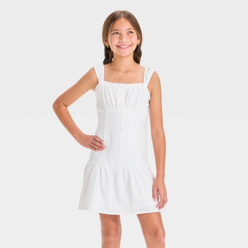 Photo 1 of (S) Girls' Button-Front Drop-Waist Dress - Art Class™ White S