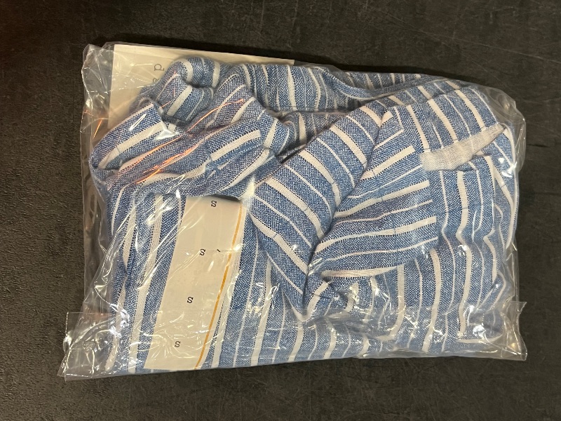 Photo 1 of (S) Women's Mid-Rise Linen Pull-on Shorts - a New Day Blue Striped S: Loose Fit, Adjustable Waistband, 3.5" Inseam