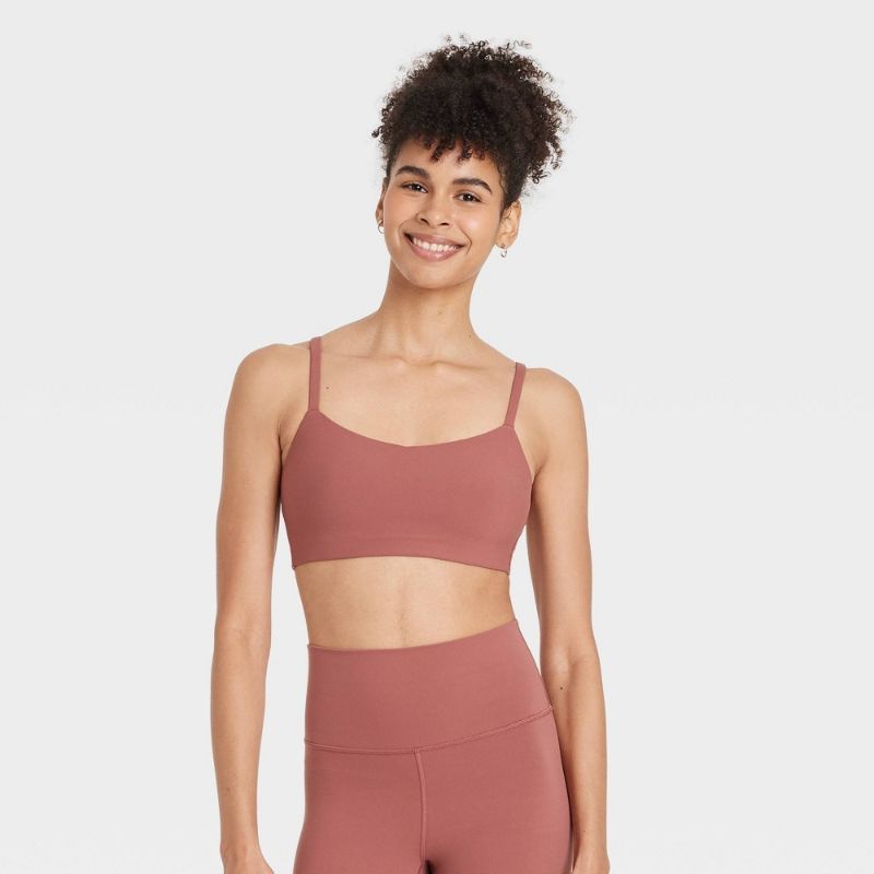 Photo 1 of (XS) Women's Everyday Soft Light Support Strappy Sports Bra - All in Motion™ Brown XS: Moisture Wicking, Quick Drying
