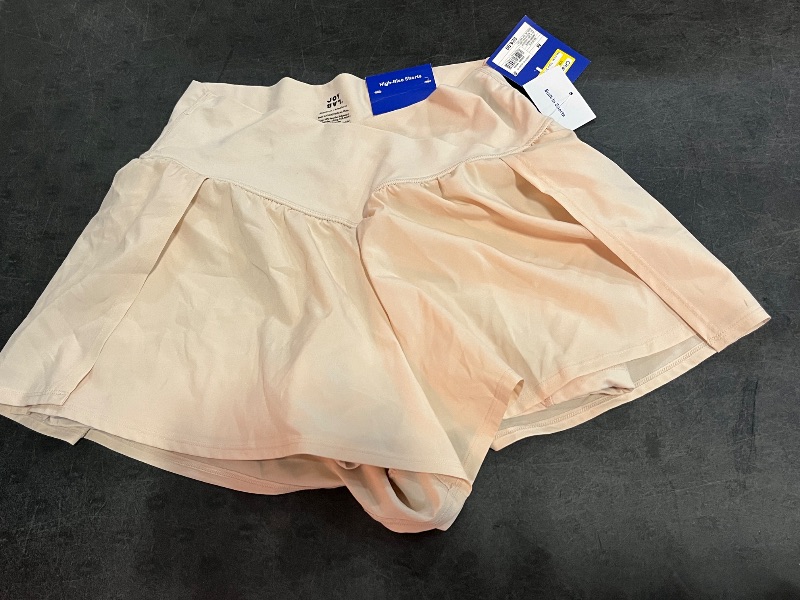 Photo 1 of (M) Women's Crossover Waistband High Rise Woven Shorts - JoyLab™ Tan M: Built-in Shorts, Midweight Fabric, Pull-on Closure, 3.25" Inseam
