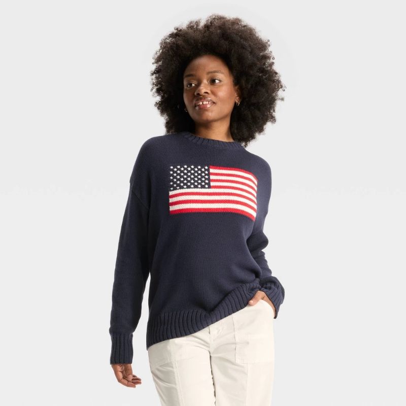 Photo 1 of (L) Women's Crewneck Americana Pullover Sweater - Wild Fable™ Navy Blue L