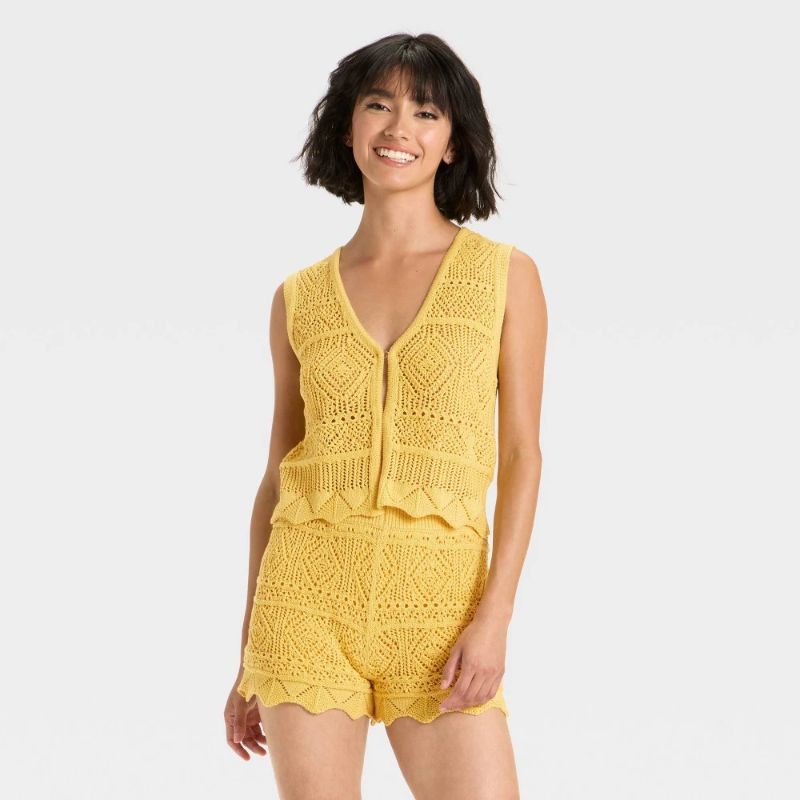 Photo 1 of (M) Women's Crochet-Style Pullover Sweater Tank - a New Day™ Yellow M