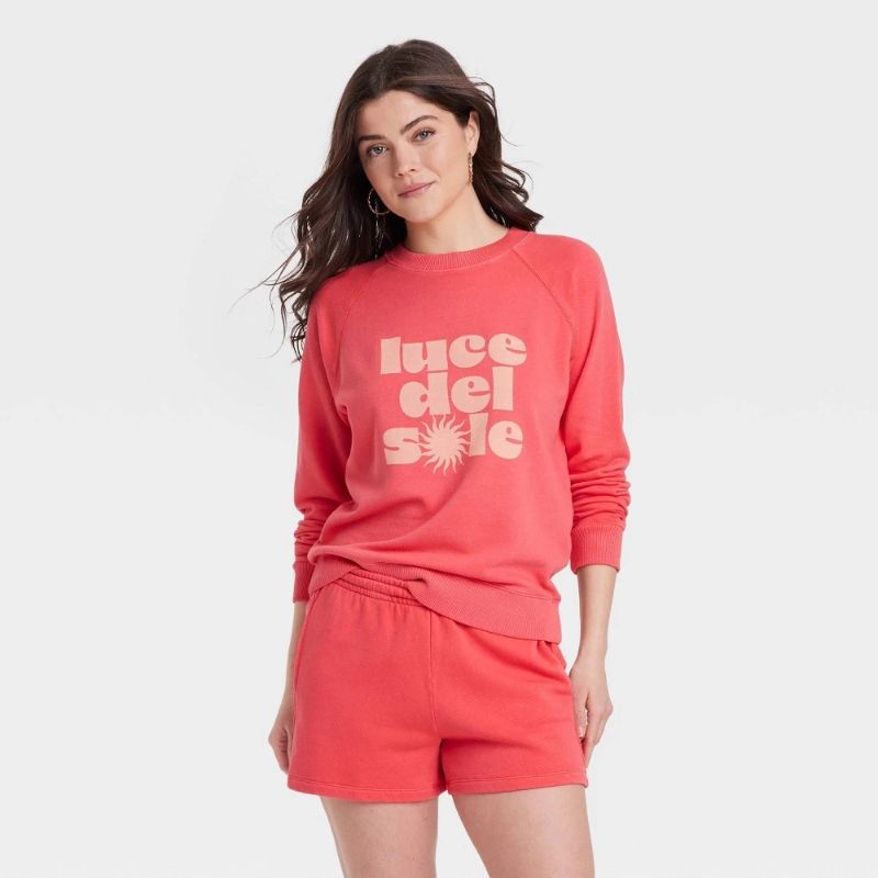 Photo 1 of (XL) Women's Leisure Studio French Terry Sweatshirt - Universal Thread™ Coral Orange XL: Cotton Modal Blend, Heavyweight Pullover
